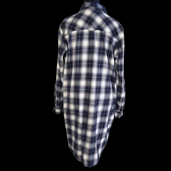 Roots Women's Long Sleeve Plaid Shirt  Dress - Navy Blue and White  Size L - Picture 2 of 7